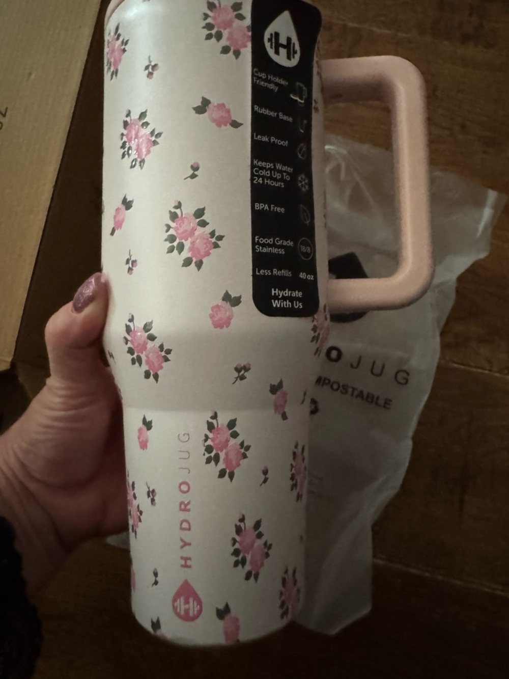 Hydrojug Wild Rose 40 ounce traveler tumbler NEW in box